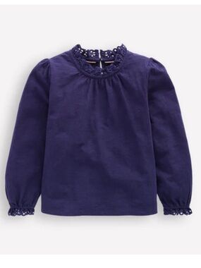 Mini Boden Navy Blue Long-Sleeve Ruffle Neck Top